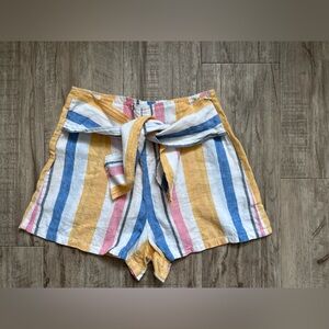 Linen Striped Tie-Waist Women’s Shorts in Yellow, Blue & Pink summer spring